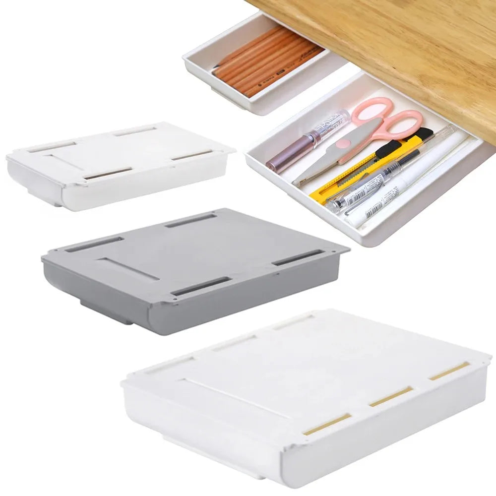 Hidden Storage Box Desk Storage Drawer Self-Adhesive Plastic Table Storage Holder Simple Sundries Cosmetics Stationery Organizer