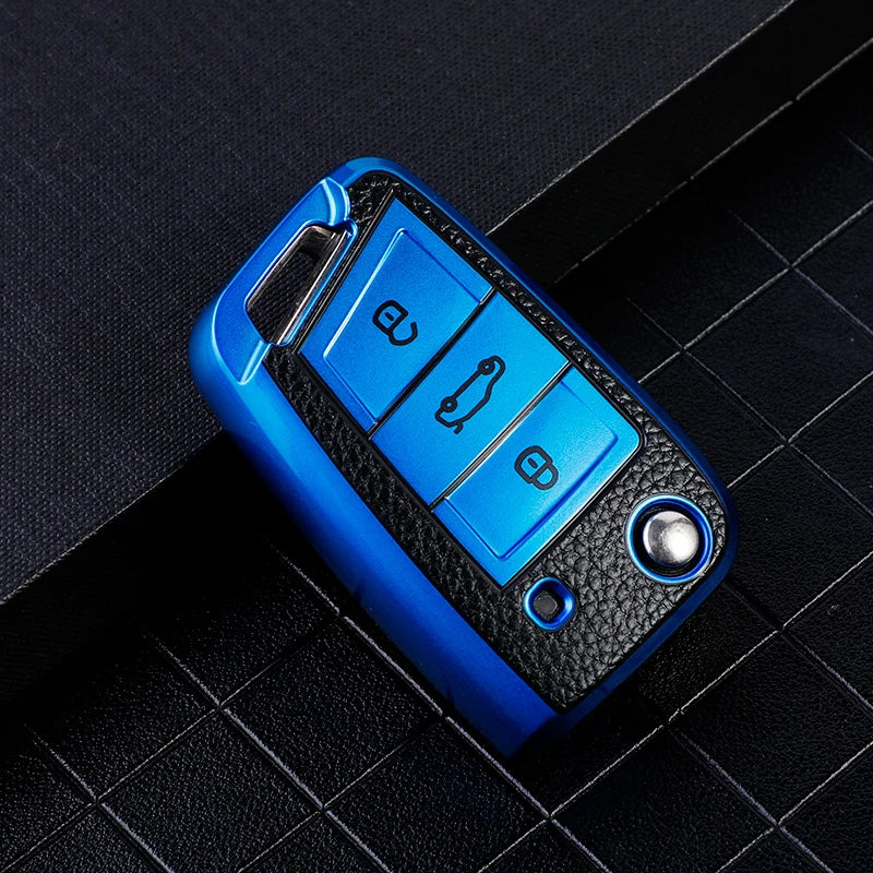 Auto Keychain For Volkswagen VW Golf 7 MK7 Tiguan MK2 for Skoda Octavia A7 Kodiaq 2017 2018 2019 Leather TPU Car Key Case Cover