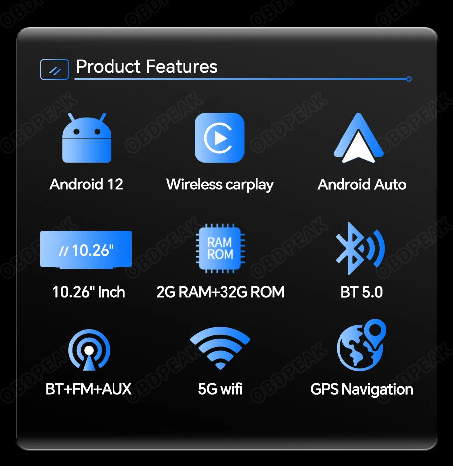 OBDPEAK T30 Car DVR Rearview Mirror Camera WIFI Android 12 Dash Cam GPS Navigation Carplay Android Auto Ai Screen Video Recorder