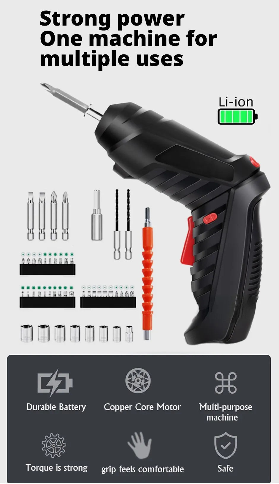 Portable Electric Screwdriver Cordless 47 in 1 Rotated 90 Degrees Rechargeable Screwdriver with LED for Home Office DIY Tools