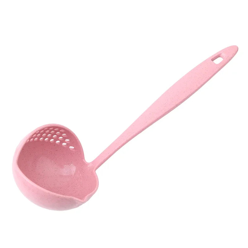2 In 1 Creative Wheat Straw Soup Spoon Long Handle Lovely Porridge Spoons With Filter Dinnerware Kitchen Colander Tools