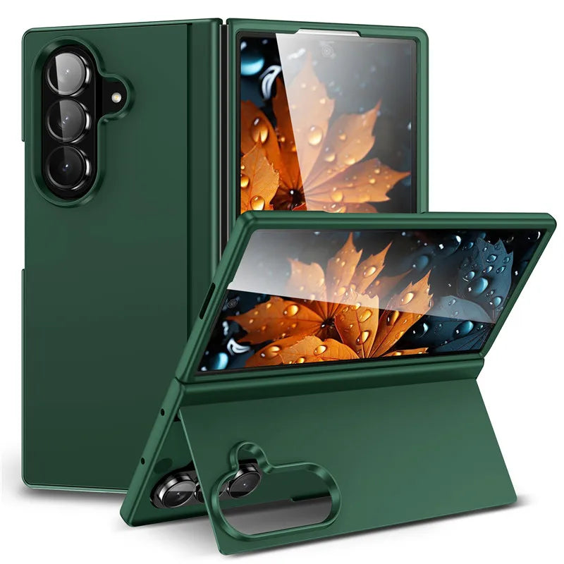 Shockproof Matte PC Folding Phone Case For Samsung Galaxy Z Fold 7 6 5 4 3 Fold7 5G Bracket Stand Holder Cover