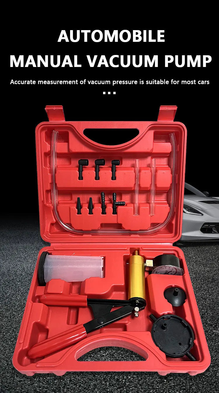 2 in 1 Brake Bleeder THand Held Vacuum Pump Test Vacuum Purge Coolant Refill Tool Gauge Adapters Auto Brake Fluid Bleeding Set