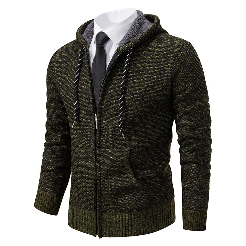 Men's trend in autumn and winter 2023 new plus velvet padded knit cardigan sweater coat