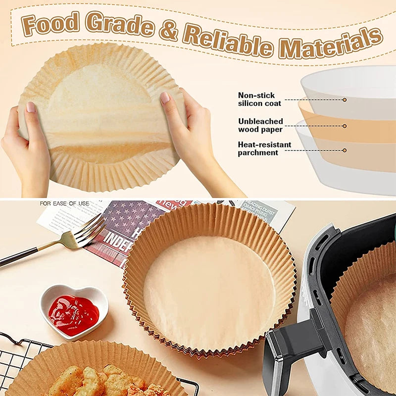 50Pcs Air Fryer Disposable Parchment Paper Liner Oil-proof Paper Tray Non-Stick Baking Mat Air Fryer Accessories SquareRound