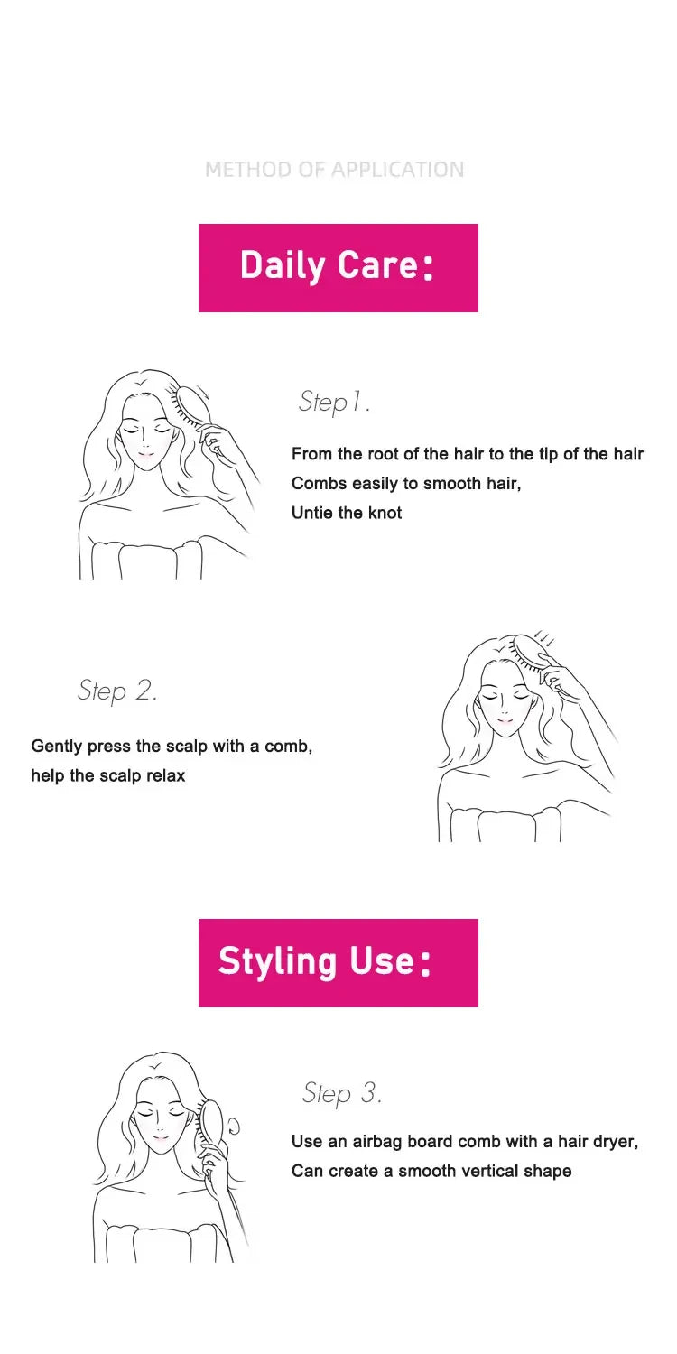 New For Airbag Comb+Wide Tooth Comb+Cylinder Comb Massage Airbag Hairbrush Hairdressing Curly Styling Set Kit