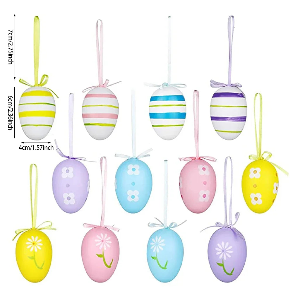 12Pcs Easter Egg Tree Pedant Foam Eggs Hanging Ornaments Easter Home Decoration 2024 Holiday Party Supplies Kids Gifts