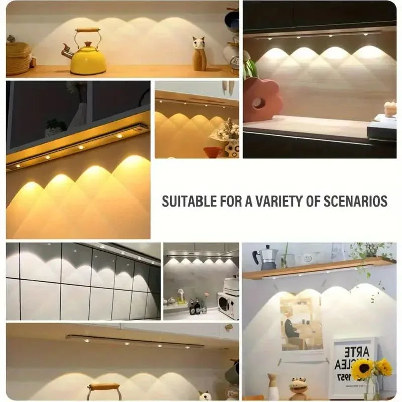 Night Light Motion Sensor USB Rechargeable Dimmable Three Color LED Light Magnetic Wireless Kitchen Wardrobe Cabinet Bedroom