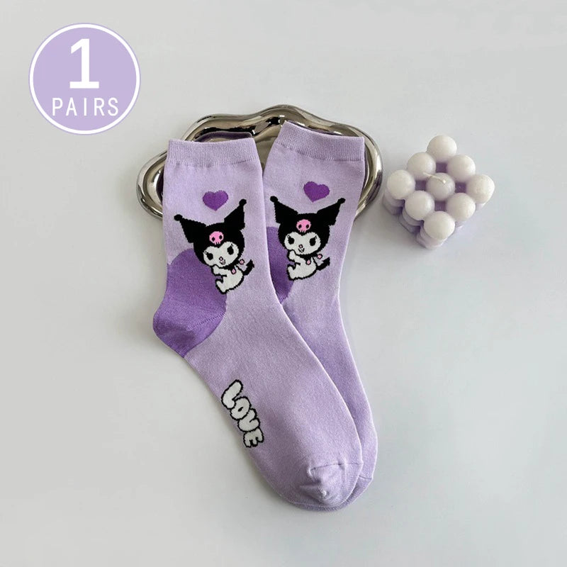 1/5 Pair of Fashionable and High Aesthetic Dreamy Party Sanrio Cute Cartoon Kawaii Purple Kuromi Women's Exquisite Stockings