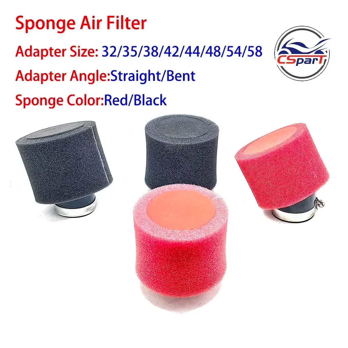 32mm 35mm 38mm 42mm 44mm 58mm straight Neck Foam Air Filter Sponge Cleaner Moped Scooter Dirt Pit Bike Motorcycle RED Kayo BSE