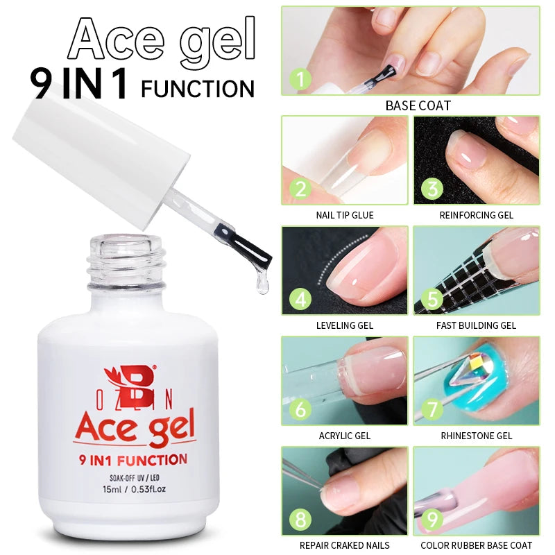 BOZLIN 15ML Nail Tips Glue Gel For Falses Nail Tips Fast Extension 3 IN 1 Function Nails Art Transparent Gel Polish Soak Off UV