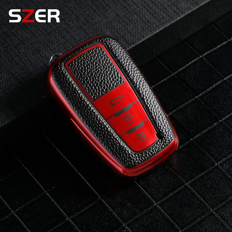 Leather TPU Car Key Case Full Cover Shell For Toyota Prius Camry Corolla CHR C-HR RAV4 Land Cruiser Prado Keychain Accessories