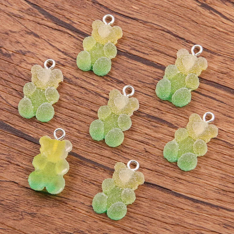 20Pcs 11*20mm Colorful Bear Charm Resin Bump Glitter Fudge Candy Necklace Making Accessories Pendant