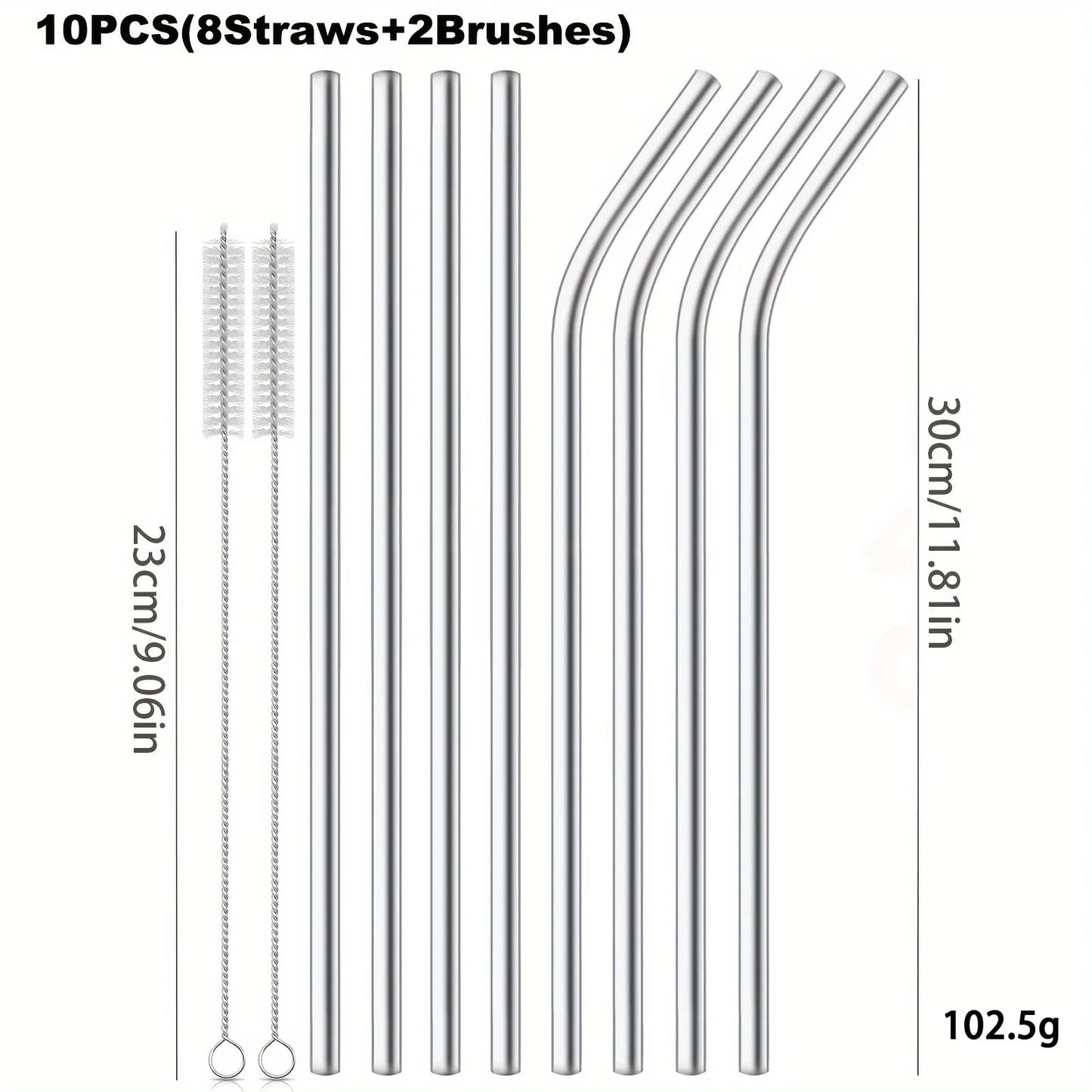 30cm silver straw reusable stainless steel straw Healthy Drinking straw cocktail smoothies
