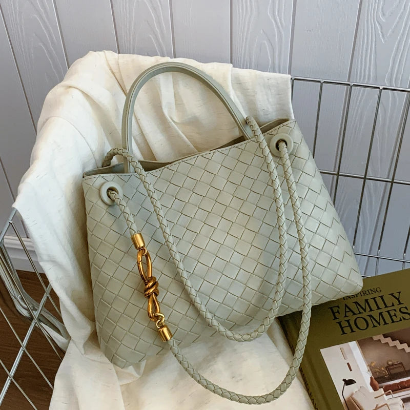 Women's Solid Color Plaid Texture Large Capacity Daily Travel Handbag Shoulder Bag