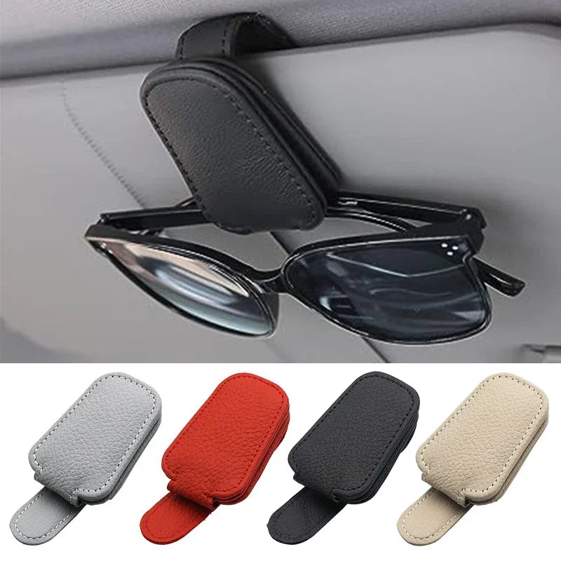 Car Sunglasses Mount Ticket Card Sun Visor Sunglasses Holder Glasses Case Magnetic Clip Leather Eyeglasses Clip Car Accessories