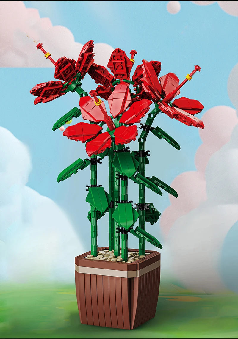 New MOC Creativity Artificial Bouquet Flower Preserved Flower Bonsai Potted Plant Home Decoration Building Block Bricks Kids Toy