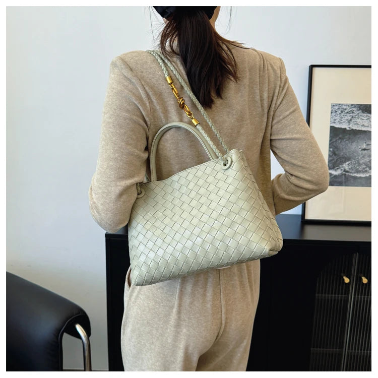 Women's Solid Color Plaid Texture Large Capacity Daily Travel Handbag Shoulder Bag