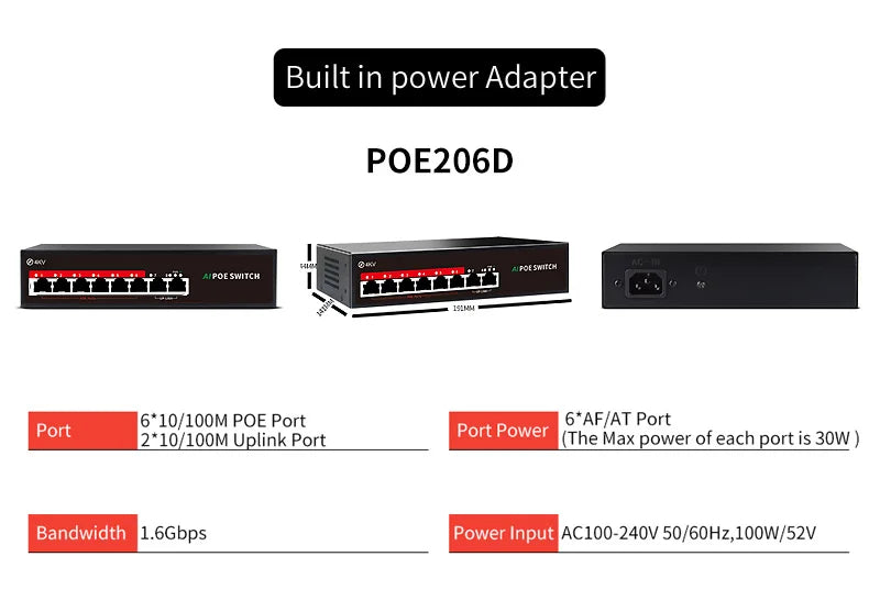 STEAMEMO-SSC Series POE Switch 4/6/8/16/24 Port, Active POE for IP Cameras, Wireless AP Switch, Gigabit IEEE 802.3 AF/AT