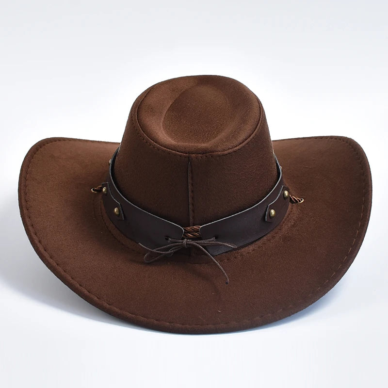 New Artificial Suede Western Cowboy Hats Vintage Big-edge Gentleman Cowgirl Jazz Hat Holidays Party Cosplay Hat