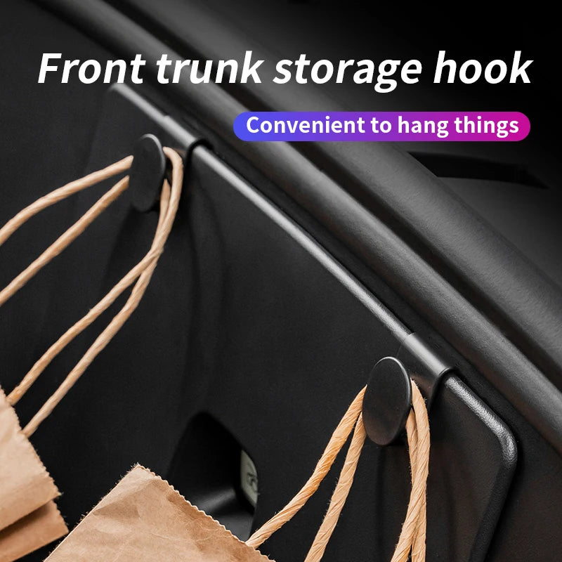2pcs Front Trunk Hook for Tesla Model Y Storage Clips Hooks for Tidying Stowing Bags Umbrella Car Trunk Organizer ABS 2021-2023