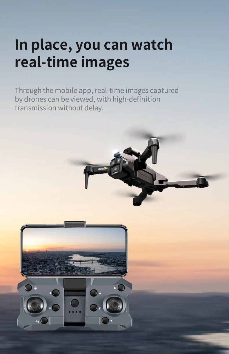 New K10 Max RC Drone 8K Professional Triple Camera Optical Flow Obstacle Avoidance Gesture Photography Foldable Quadcopter Toys