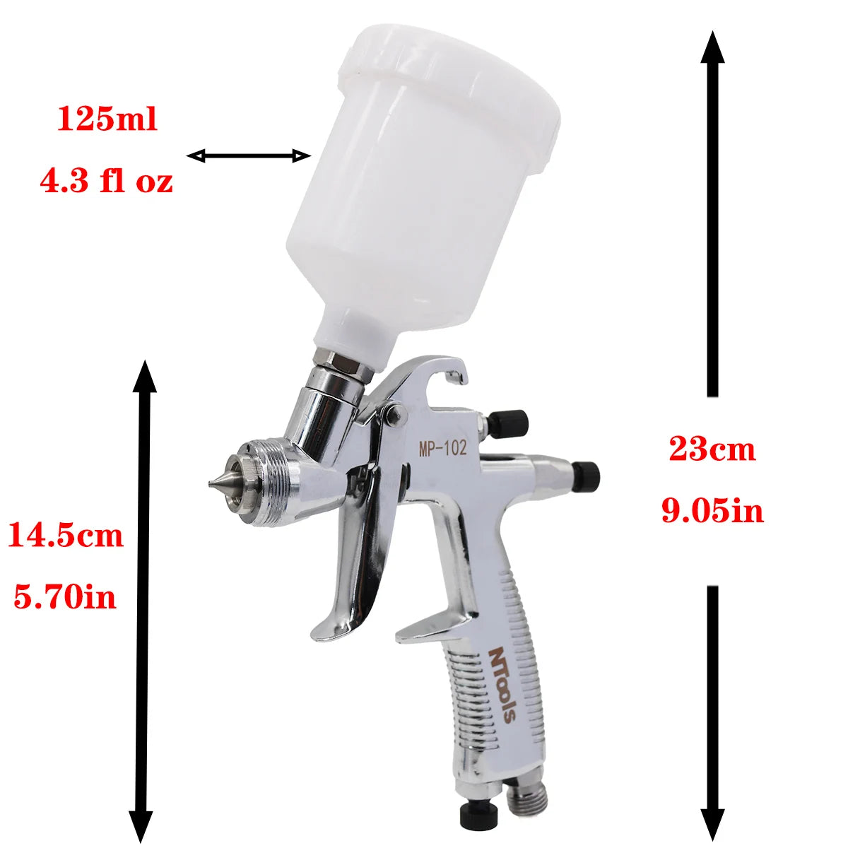 LVMP Mini Spray Gun Gravity Feed 125ml Airbrush with Adjustable Nozzle 0.5/0.8/1.0/1.2mm for Repair Work And Spraying