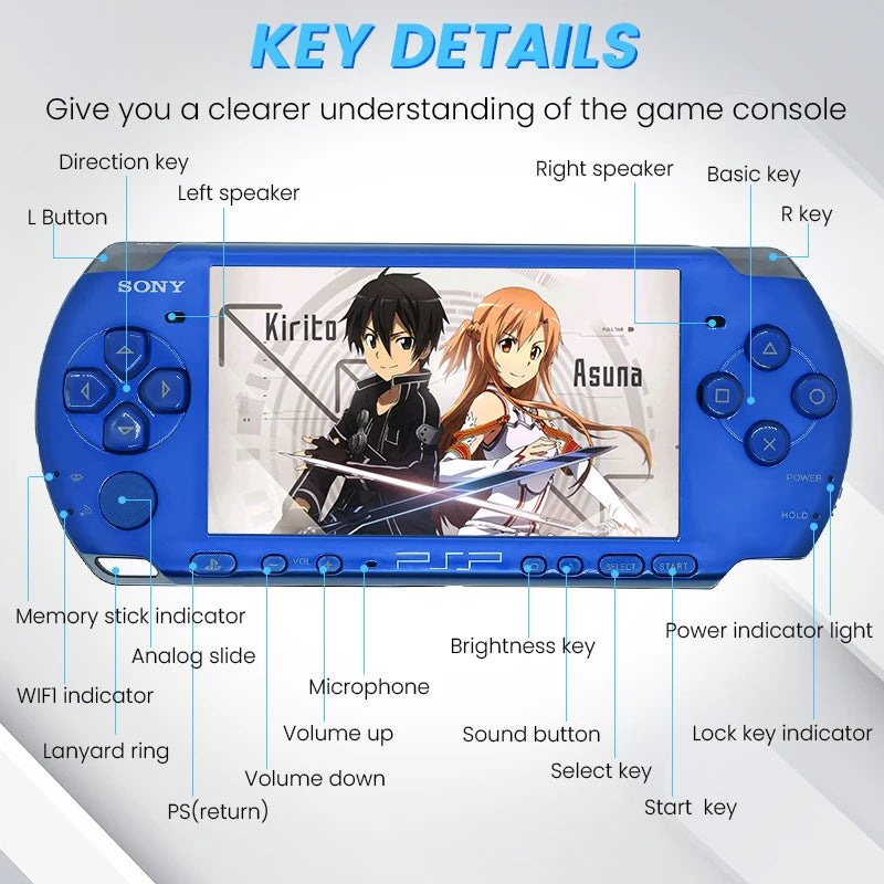 PlayStation PSP 3000 VIBRANT BLUE (PSP-3006) Original Game Console Sony PSP3000 Handheld Arcade Game Console (+Free Games)