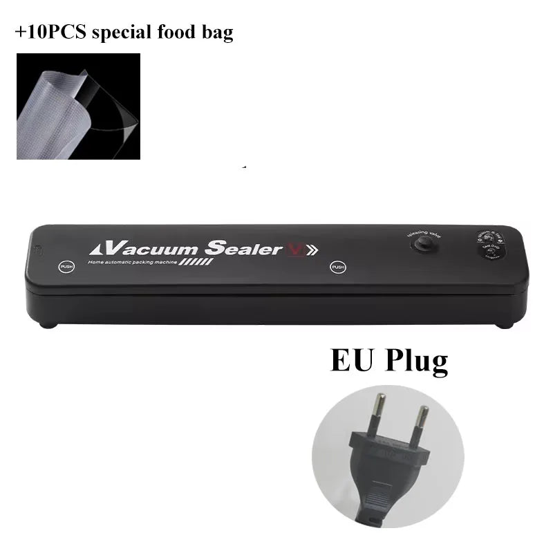 220V/110V Vacuum Sealer Packaging Machine with Free 10pcs Vacuum Bags Household Black Food Vacuum Sealer