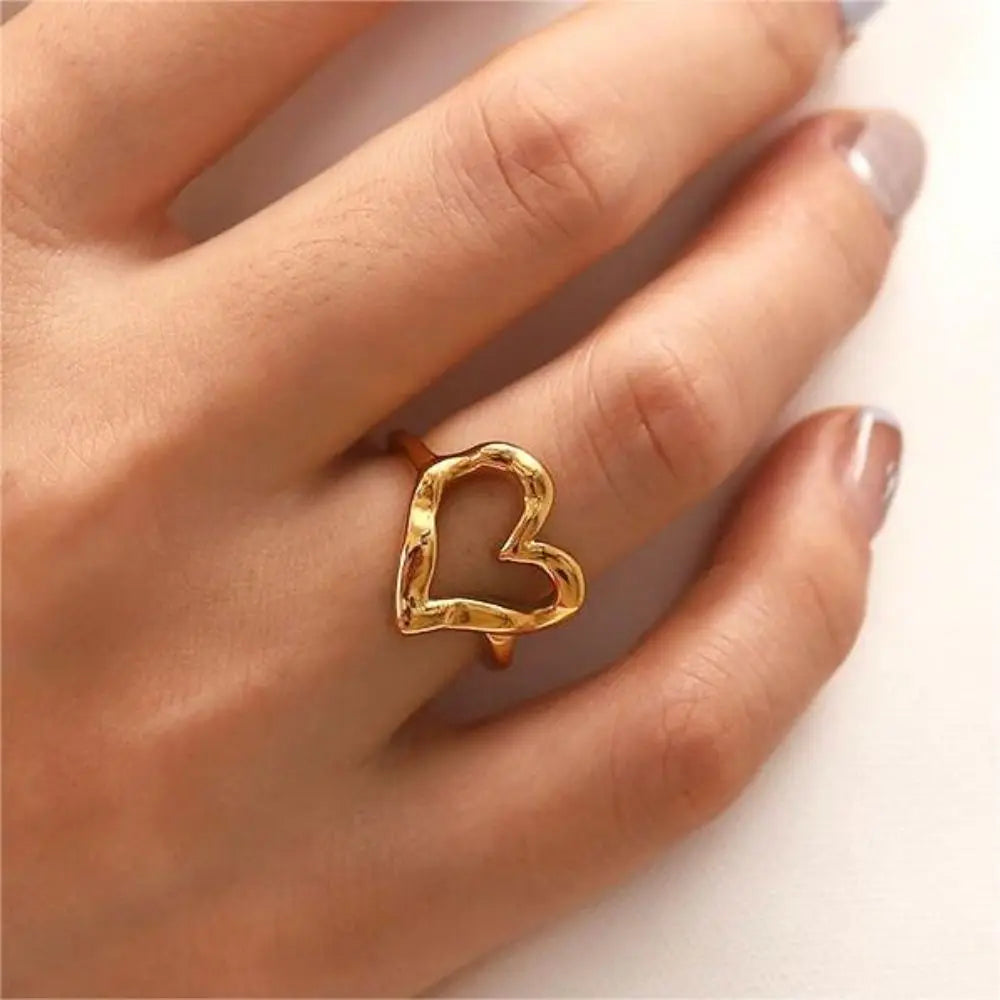 1/3PCS Adjustable Full Circle Hollow Heart-Shaped Open Cuff Ring Stainless Steel Jewelry Irregular Stackable Rings For Women