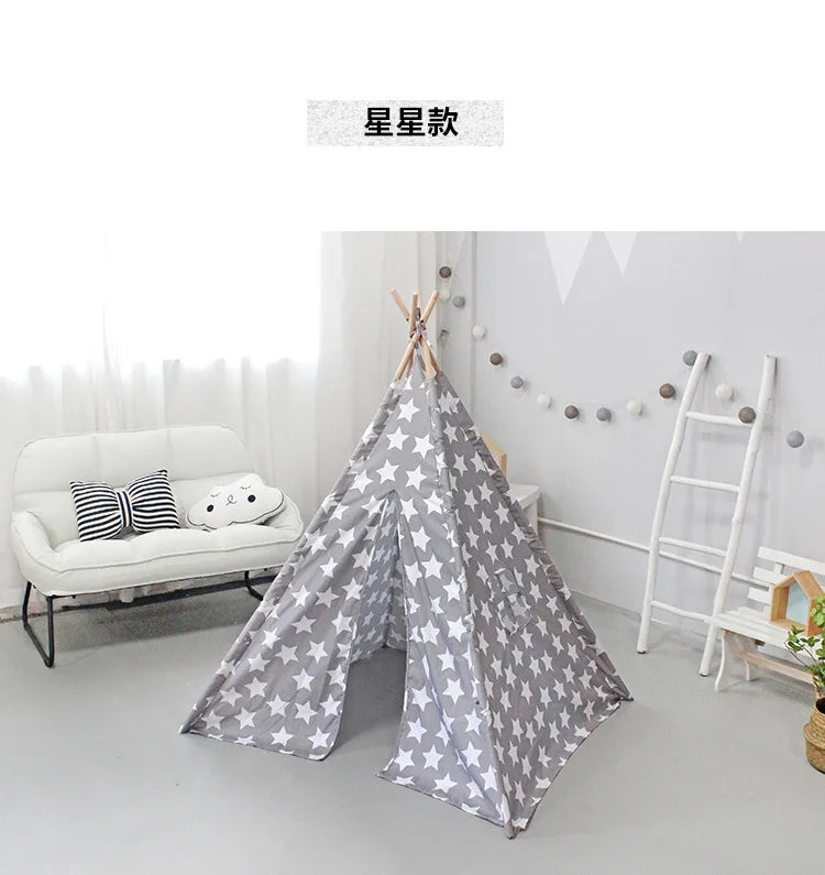 PANGDUBE 110×110×140cm Baby Playpen Children’s Toy Tent Wigwam Indoor Tipi Kids Wooden Play House Children Games Tent