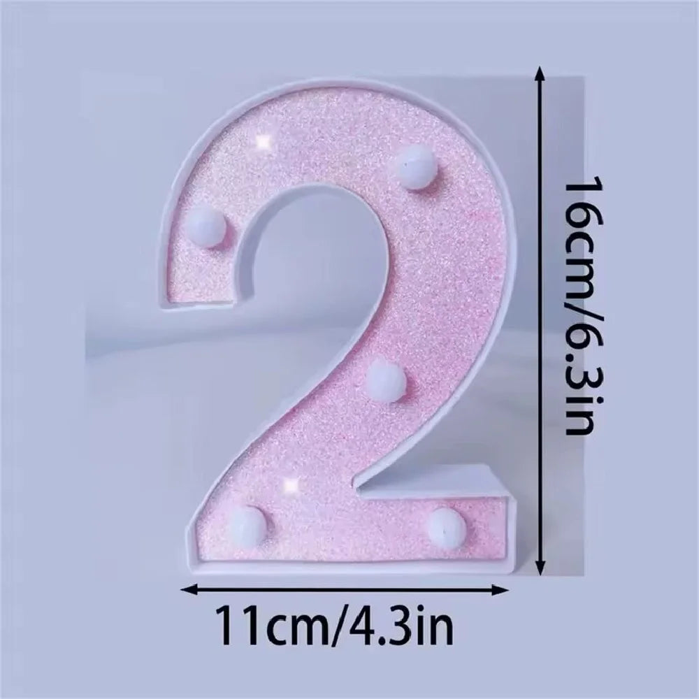1PC 16cm LED Letter&Number Lights For Wedding,Proposal,Birthday,Party,Photo Props,Battery Powered Pink Glitter Decorative Lights