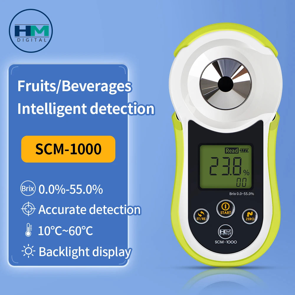 0.0~55.0% Sugar Refractometer LCD Display Digital Refractometer SCM-1000 Brix Meter Densitometer for Fruit Juice Sugar Sauce
