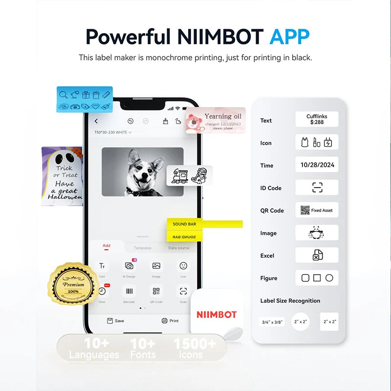 Niimbot B1 Mini Label Printer Adhesive Portable Printer 2 Inch Thermal Paper Round Labels Maker Machine For Tag Cable Printing