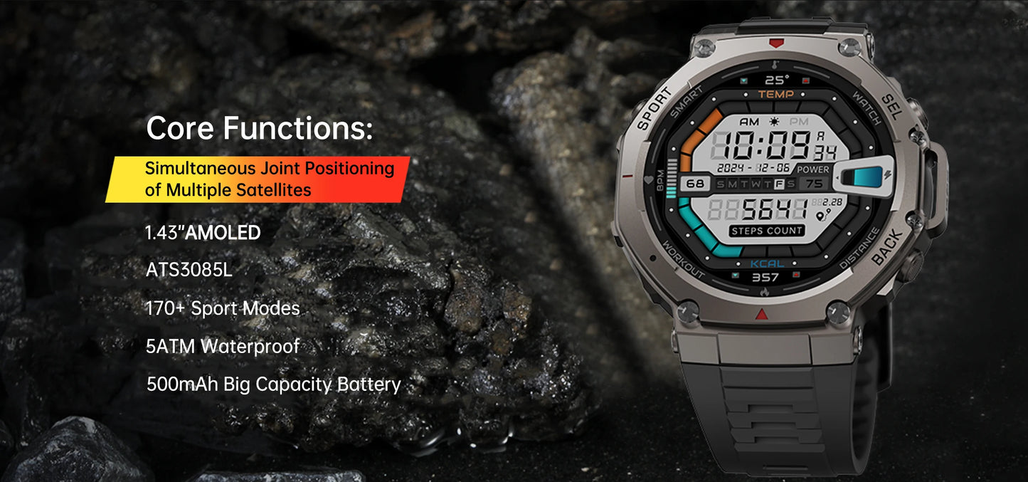 New Smart Watch 466*466 1.43 AMOLED Full Touch Screen 5ATM waterproof GPS 500mAh High Battery Compass  170+ Sports Modes For Men