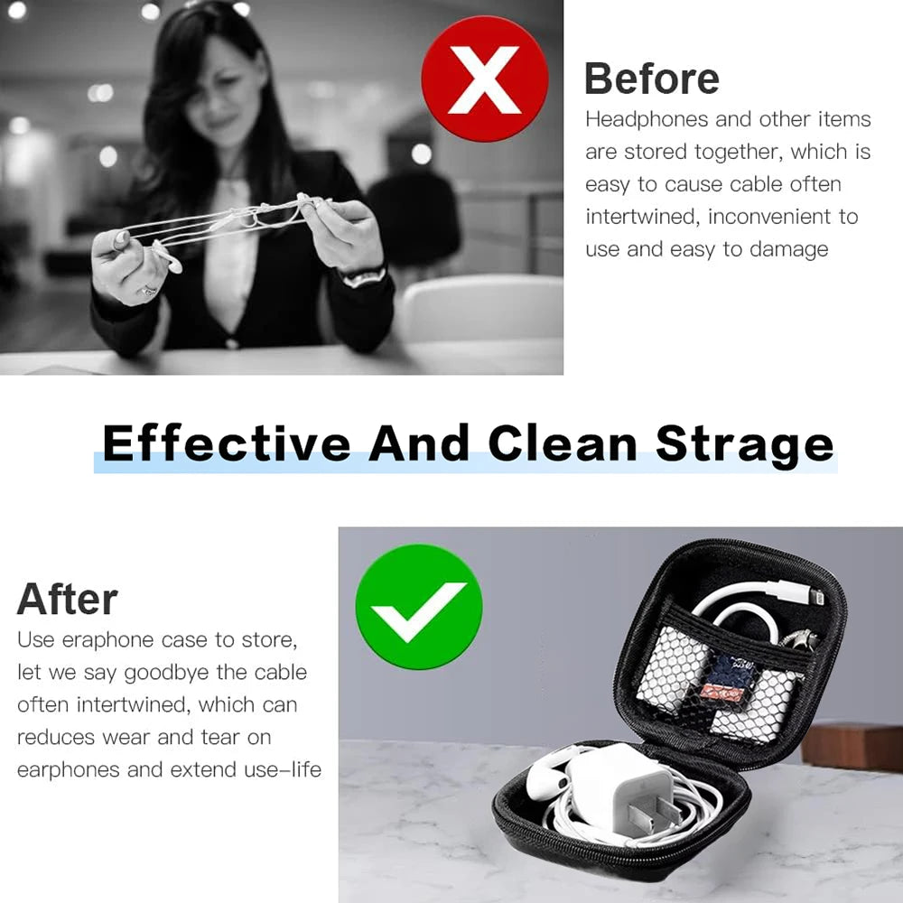 Suitable for wireless earphones, portable zipper earphone case, earphone bag, USB data cable storage bag leather earphone bag