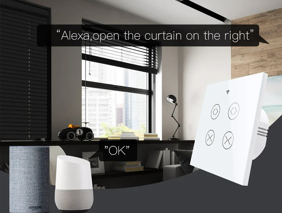 Tuya SmartLife WiFi RF 2 Gang Double Curtain Blind Switch for Roller Shutter Electric Motor With Alexa Google Home Voice Control
