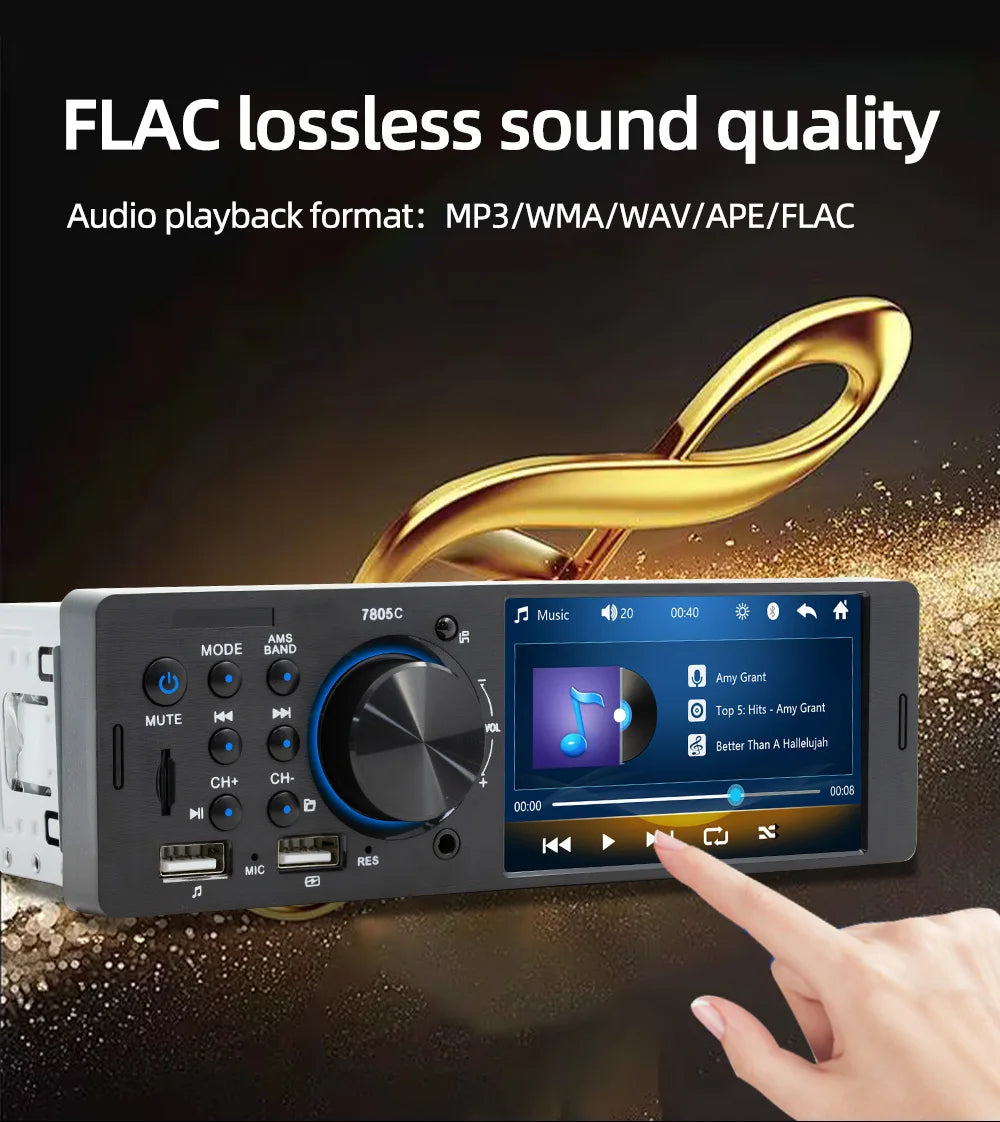 1 Din 4Inch Car Radio Touch Screen Bluetooth Music Handsfree MP5 Player TF USB Charging Remote Audio System ISO Head Unit 7805C