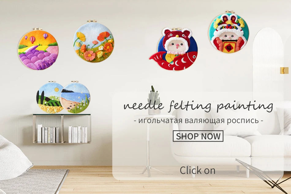 PhotoCustom DIY Wool Felting Painting Kit With Frame Handmade Needle Wool Painting Hot Air Balloon For Home Decors Crafts Gift