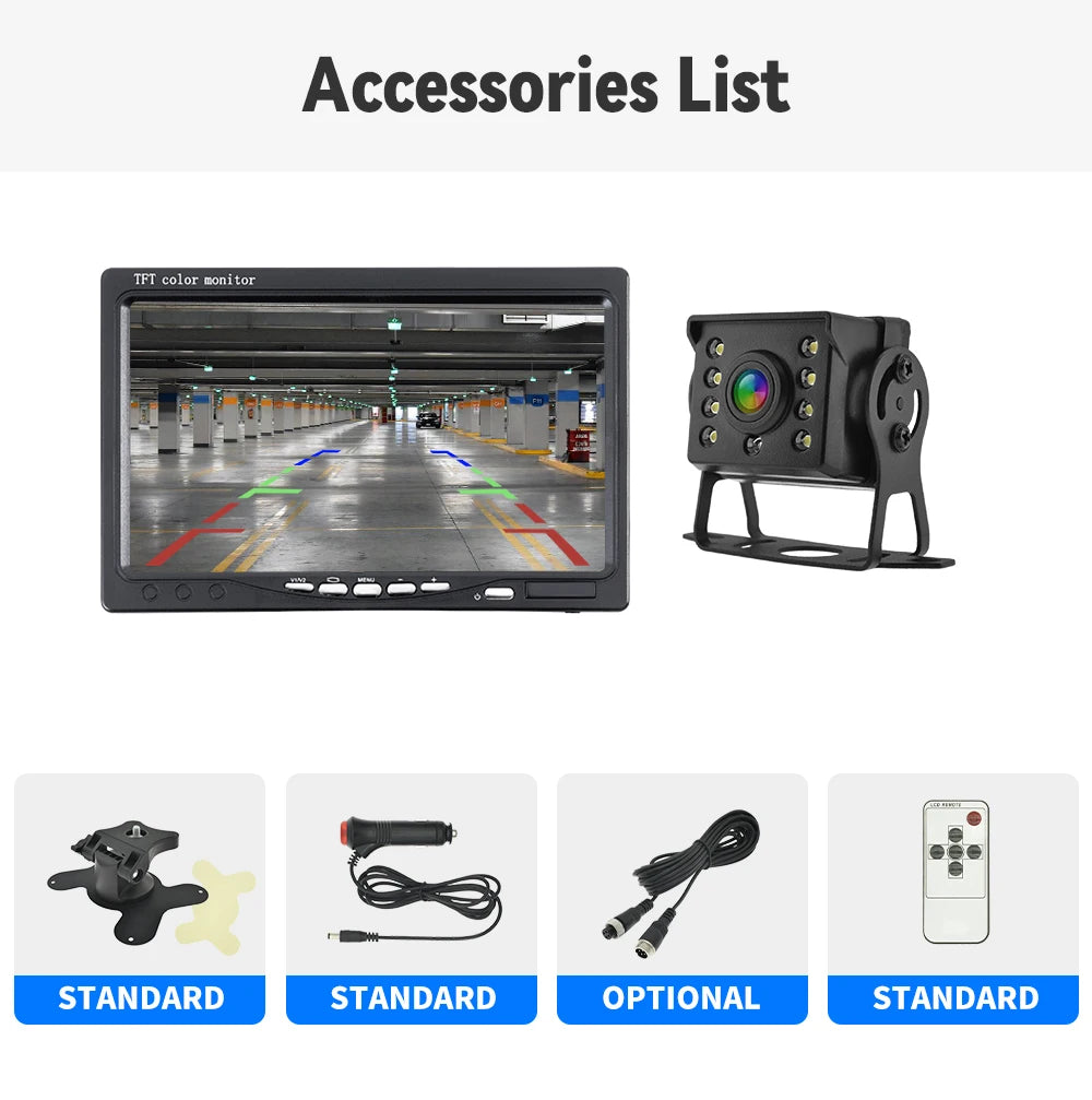 Parking Universal Car Rear View Camera with Monitor For Truck Bus 7 HD Screen 1024*600 Assistance Waterproof Security