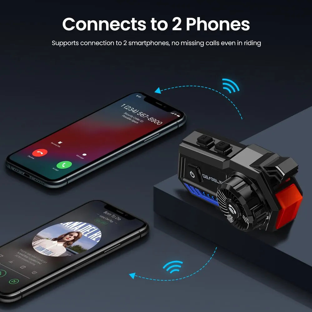 GEARELEC X5 Motorcycle Helmet Headset BT 5.2 Waterproof Wireless Headphones Voice Control Roise Reduction FM Radio Warning Light