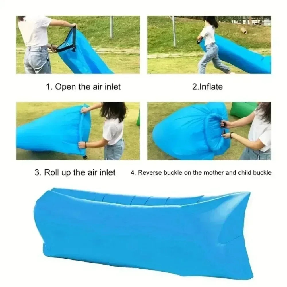 Lazy Inflatable Sofa Home Living Room Recliner Foldable Sleeping Bag Beach Camping Air Bed Outdoor Backyard Lunch Break Mattress