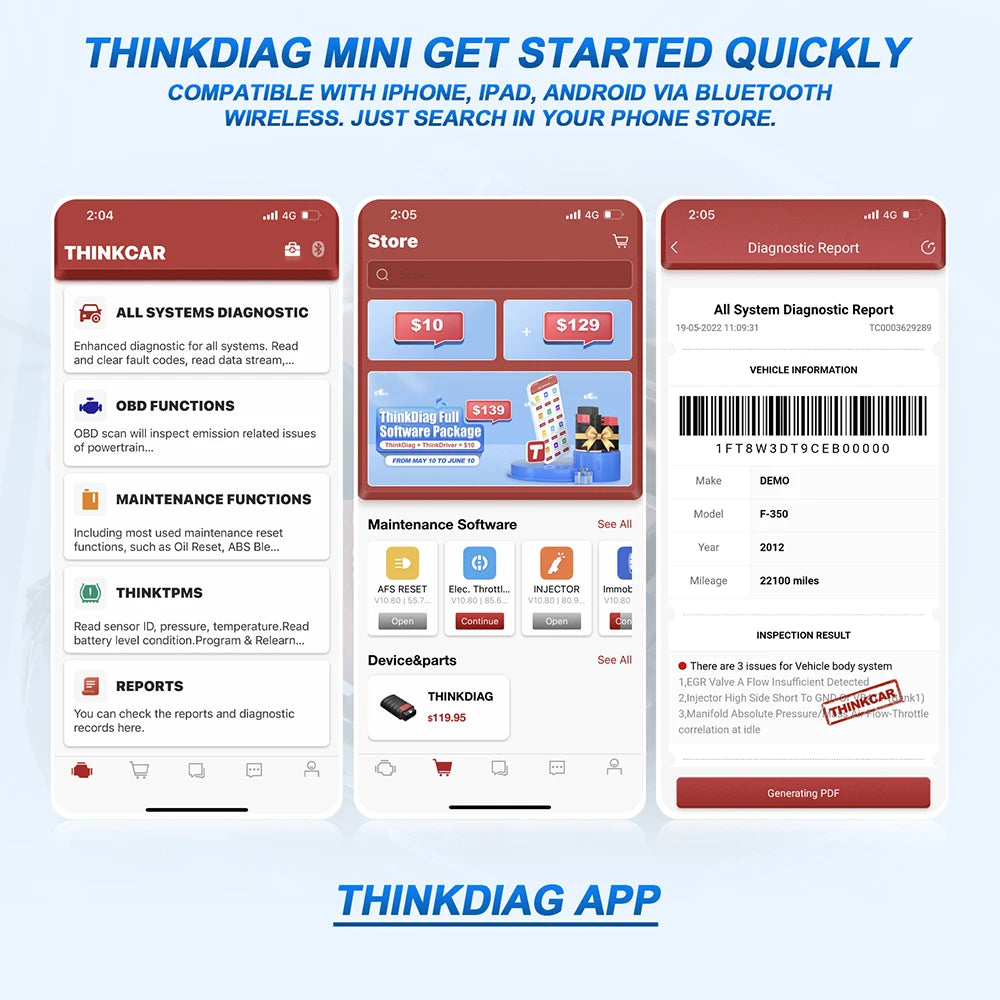 THINKCAR THINKDIAG MINI Auto OBD2 Bluetooth Scanner Full System Diagnostic All Car Lifetime Free Automotive Diagnosis Scan Tool