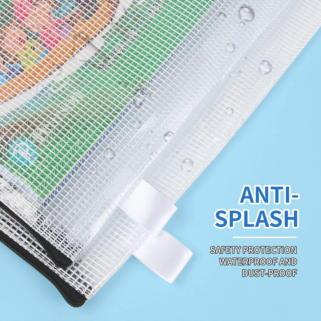 12-piece plastic mesh zip file bag, waterproof and tear-resistant file folder, multi-size zip file bag for school office home tr