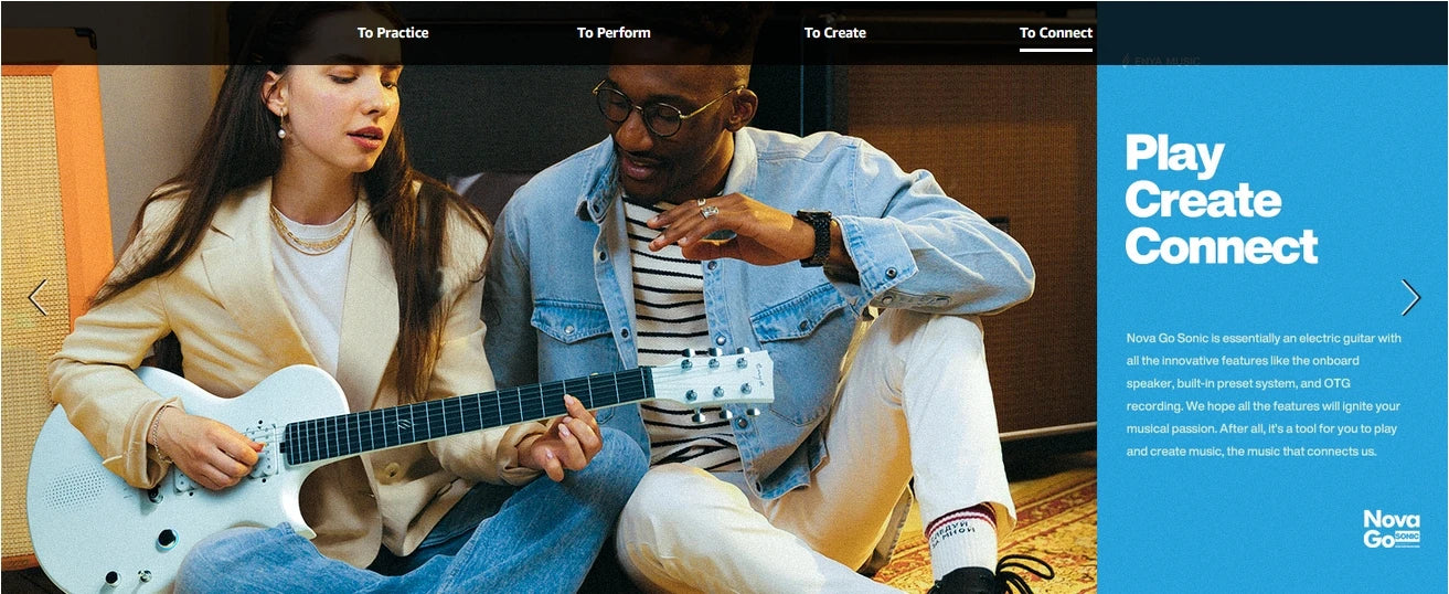 Enya Electric Guitar Nova Go Sonic Smart Electric Carbon Fiber Guitarra with Wireless Speaker, Onboard Presets, Charging Cable