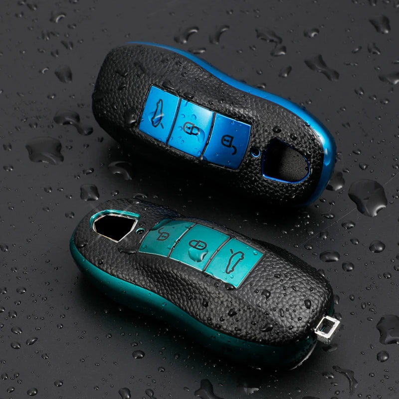 For Porsche Panamera Boxster 986 987 981 Cayenne 911 996 Macan Leather TPU Car Smart Key Case Cover Shell Keychain
