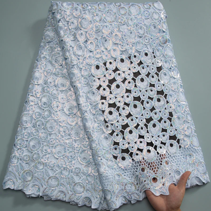 African Guipure Lace Fabric with Sequins 2024 High Quality Nigerian Water Souble Lace Fabric for Sewing Wedding Party Dresses