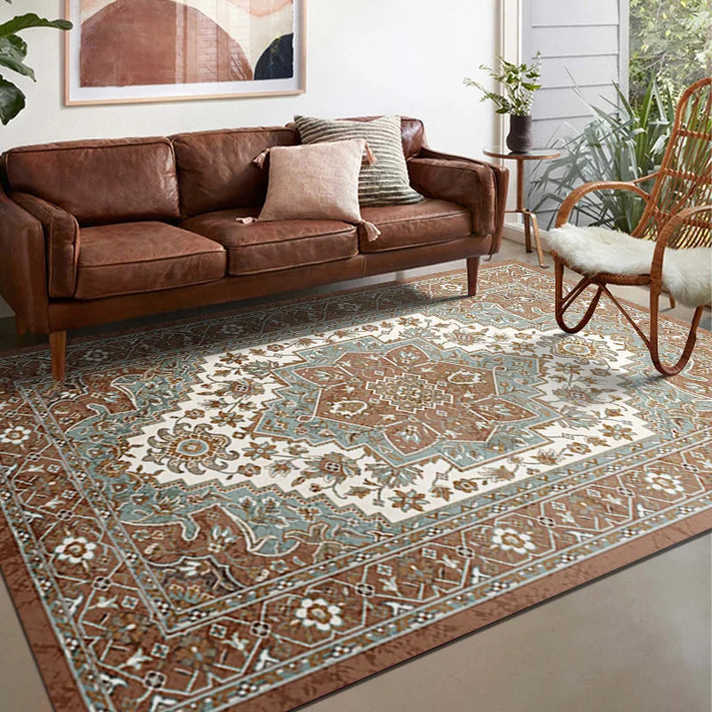 VIKAMA Retro Crystal Pile Carpet Living Room Sofa Tea Table Floor Mat Bedroom Bedside Rug Non-Slip Absorbent Carpet