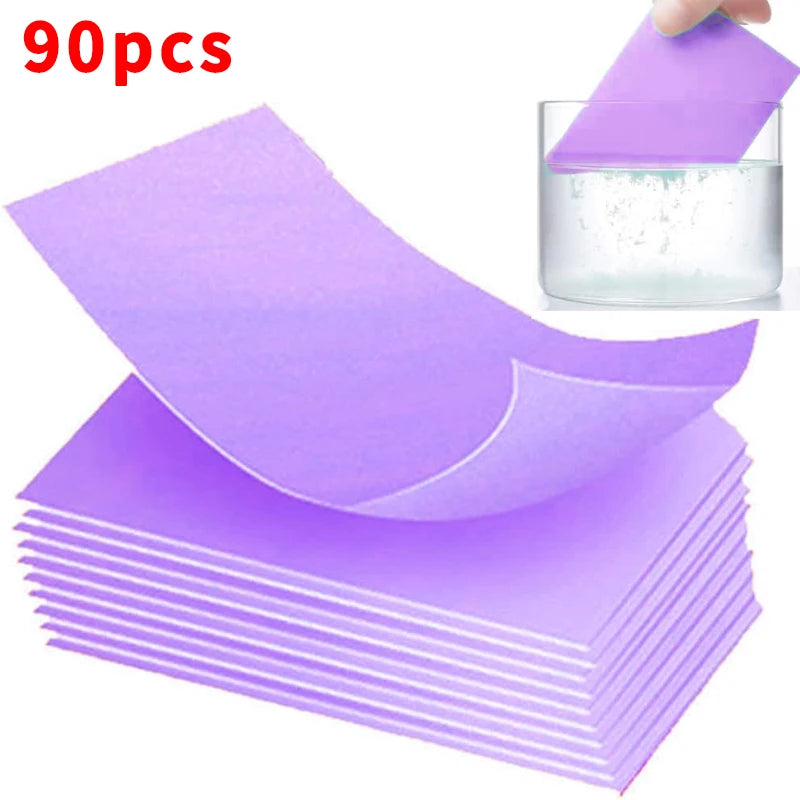 90pcs Portable Laundry Sheet Fruit Crystal Laundry Bubble Paper Cleaning Sheet Strong Decontamination Scent Lasting Random color