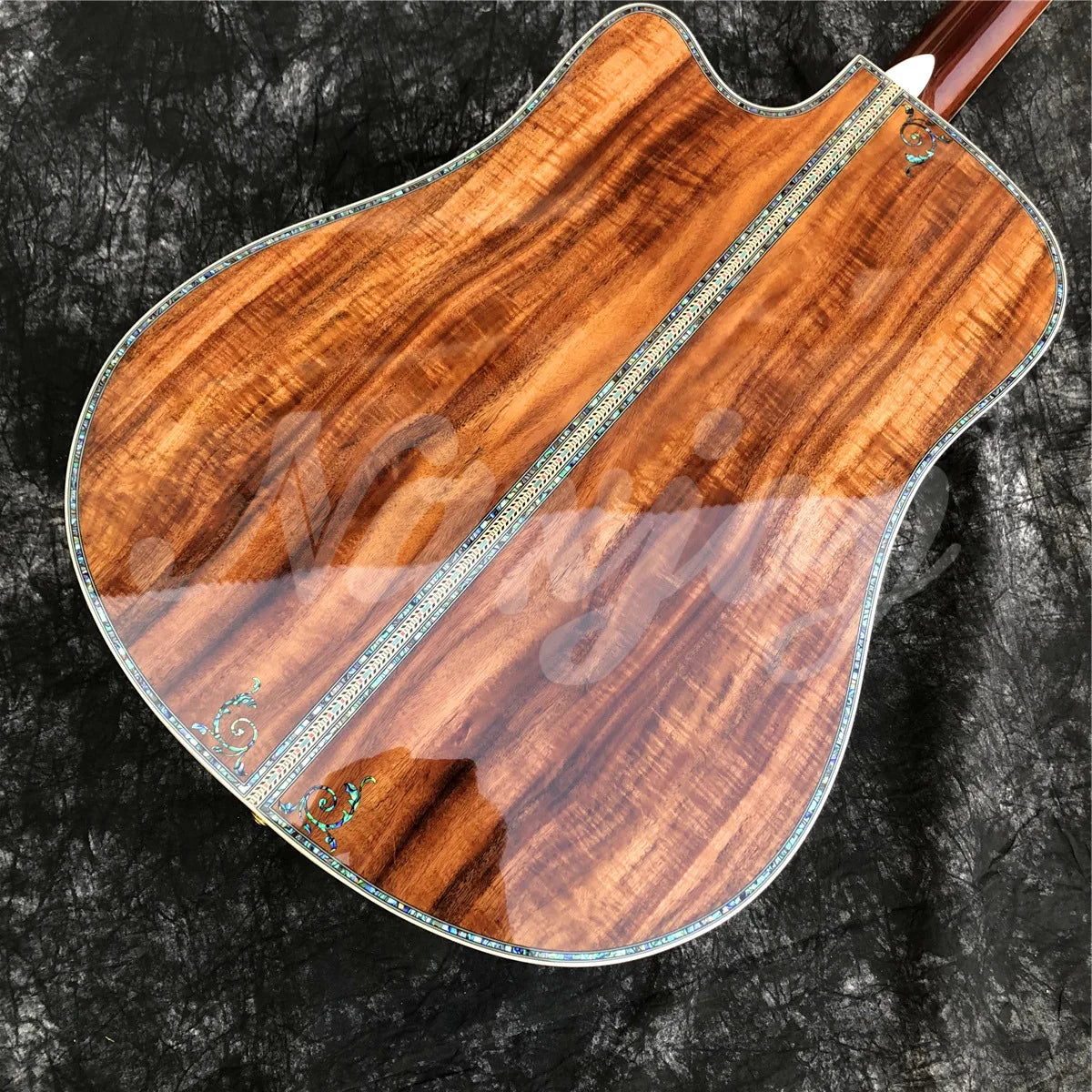 Solid Wood All Koa Acoustic Guitar 41 Inches D Type Cutaway Body Real Abalone Flowers Ebony Fingerboard Guitar